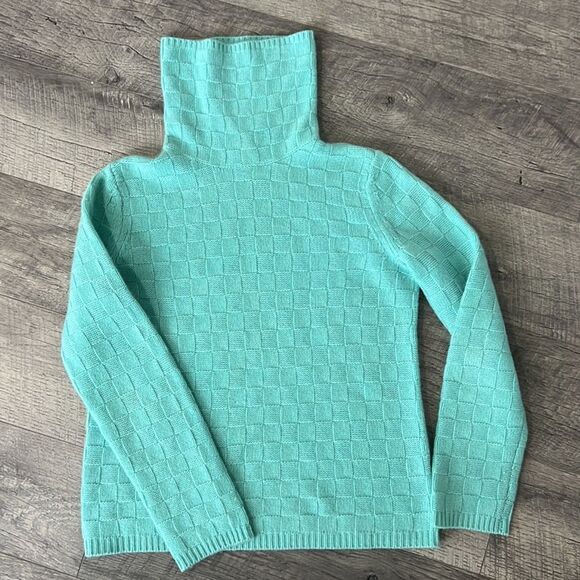 Grayson & Dunn cashmere turtleneck sweater Sz PS Tiffany color - Picture 5 of 6